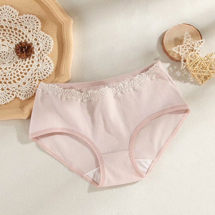 8617 New Cotton Anti-Bacterial Crotch Mid-Waist Girl Birthday Tie Seamless Lace Cotton Breathable Underwear For Women undefined