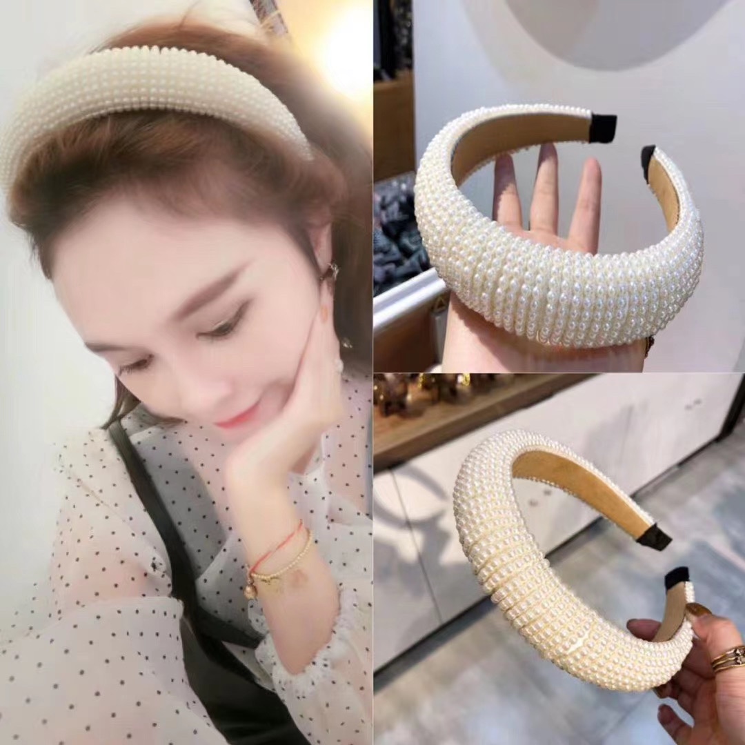 Europe And The United States Fashion Trend Hand-Woven Pearl Sponge Head Hoops, Hair Hoops, Hairpins And Other Wholesale 12 Batches