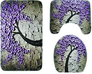 Purple Engraved Digital Print Bathroom Floor Mat Three-Piece Set full figure
