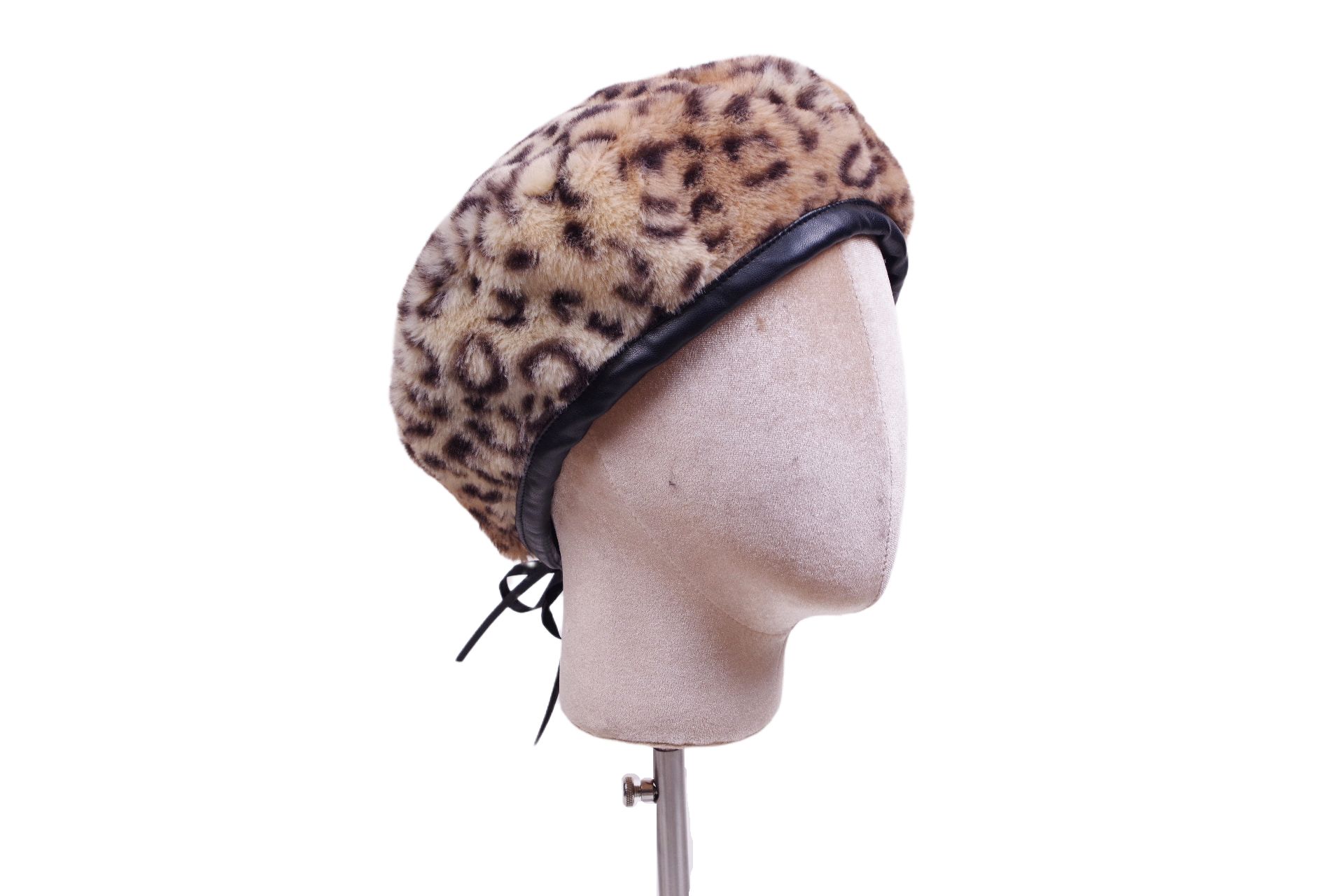 Faux Rabbit Fur Leopard Print Beret Fashion Smash Adjustable Faux Fur Hat Specification drawing