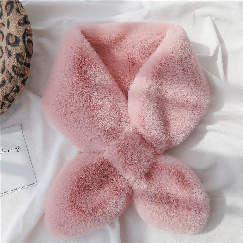 Soft Waxy Korean Chic Chic Style Thickened Solid Color Fur Bib Warm Imitation Rex Rabbit Hair Cross Scarf Wool Collar Female undefined