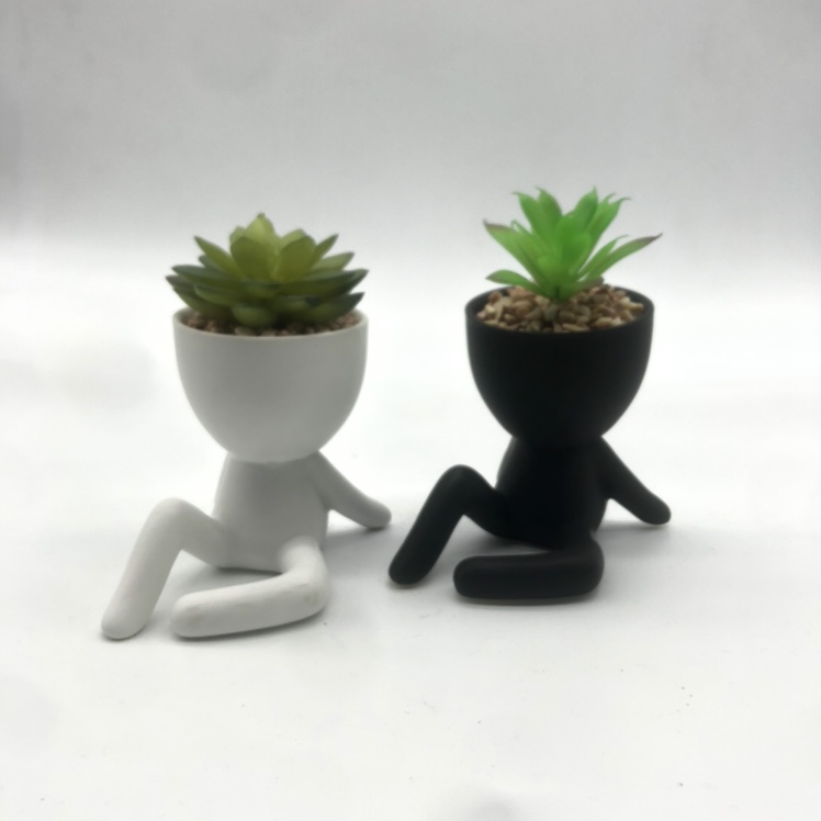 陶瓷小人偶花盆摆件，多肉植物花盆，假花摆件