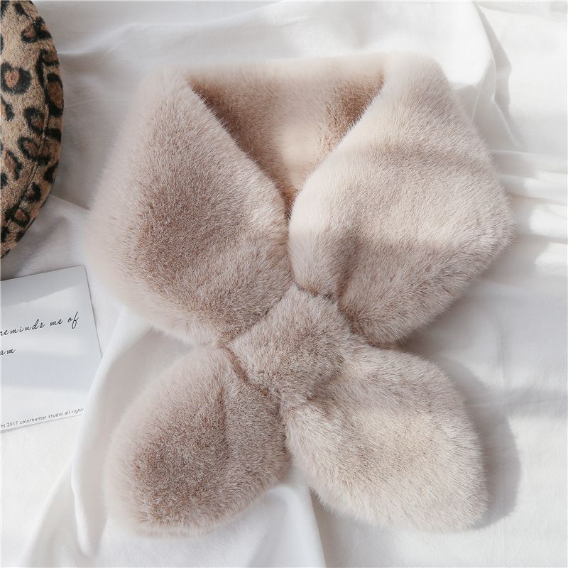 Soft Waxy Korean Chic Chic Style Thickened Solid Color Fur Bib Warm Imitation Rex Rabbit Hair Cross Scarf Wool Collar Female details Picture