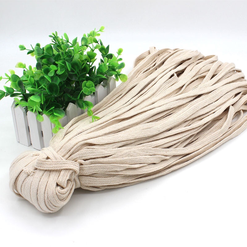 Factory Direct Sales 1Cm Wide This White Hollow Core Flat Cotton Rope Bunched Mouth Rope Clothes Hat Rope Waistband Braided Flat Cotton Rope
