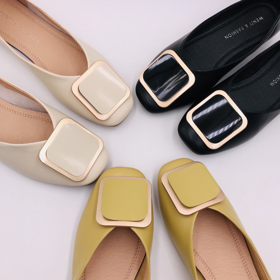 Victory Shoes Women's square buckle flat soft sole versatile and comfortable single shoes details Picture