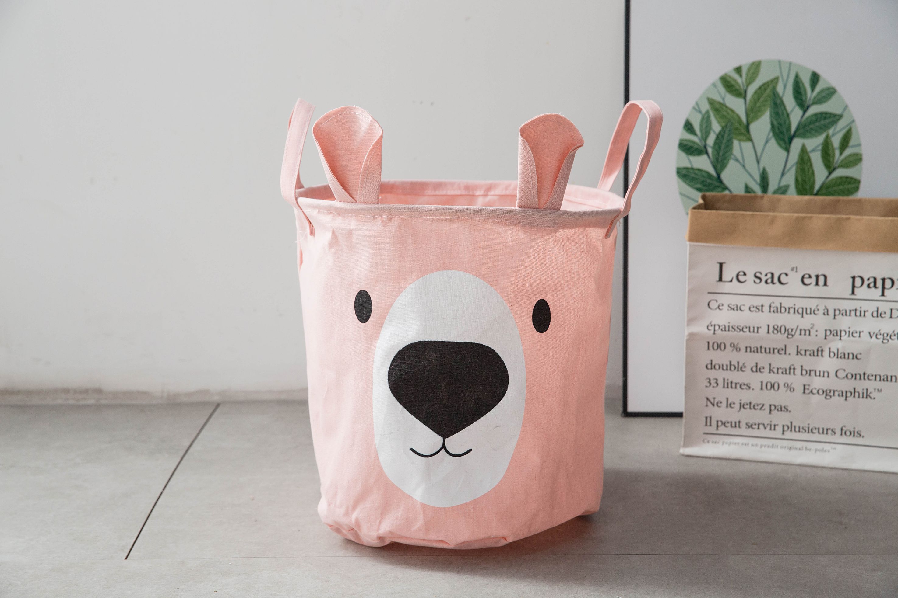 Ins Nordic Windear Bear Foldable Laundry Basket Cotton Linen Clothes Storage Toy Storage