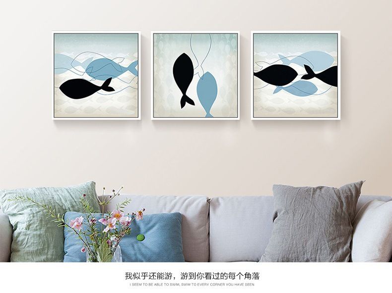 Shengshi Modern minimalist Decorative paintings, Nordic sofa background wall hanging paintings, abstract fish, hotel matching paintings factory direct sales detail image 4