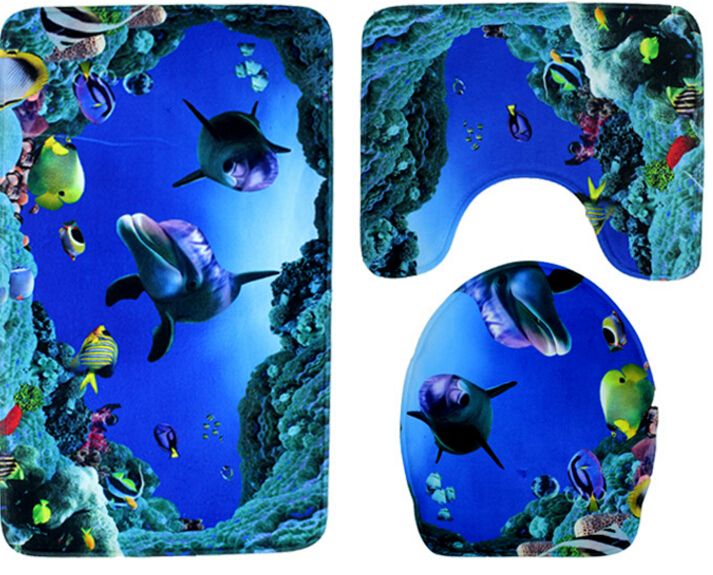 Underwater World Digital Printed Bathroom Floor Mat Three-Piece Set