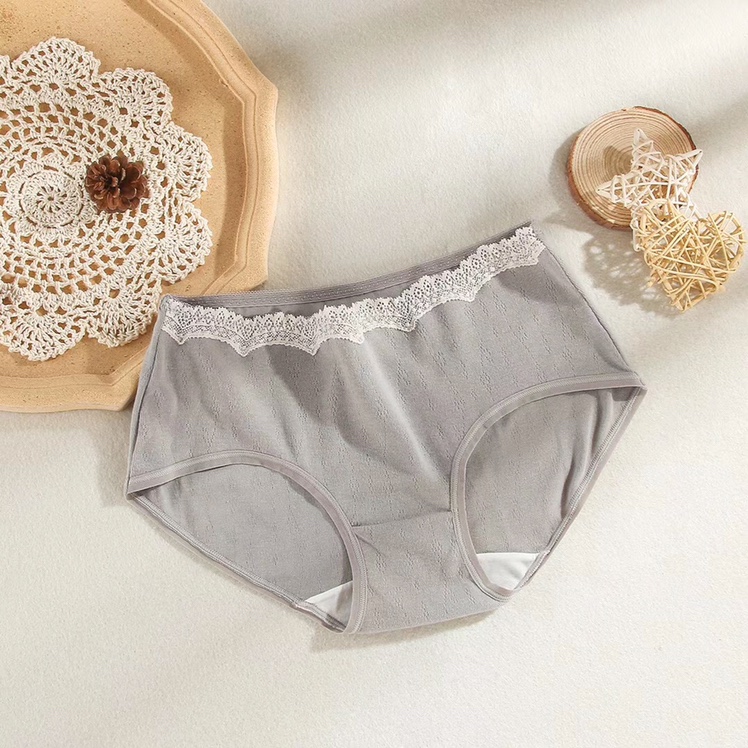 8617 New Cotton Anti-Bacterial Crotch Mid-Waist Girl Birthday Tie Seamless Lace Cotton Breathable Underwear For Women undefined