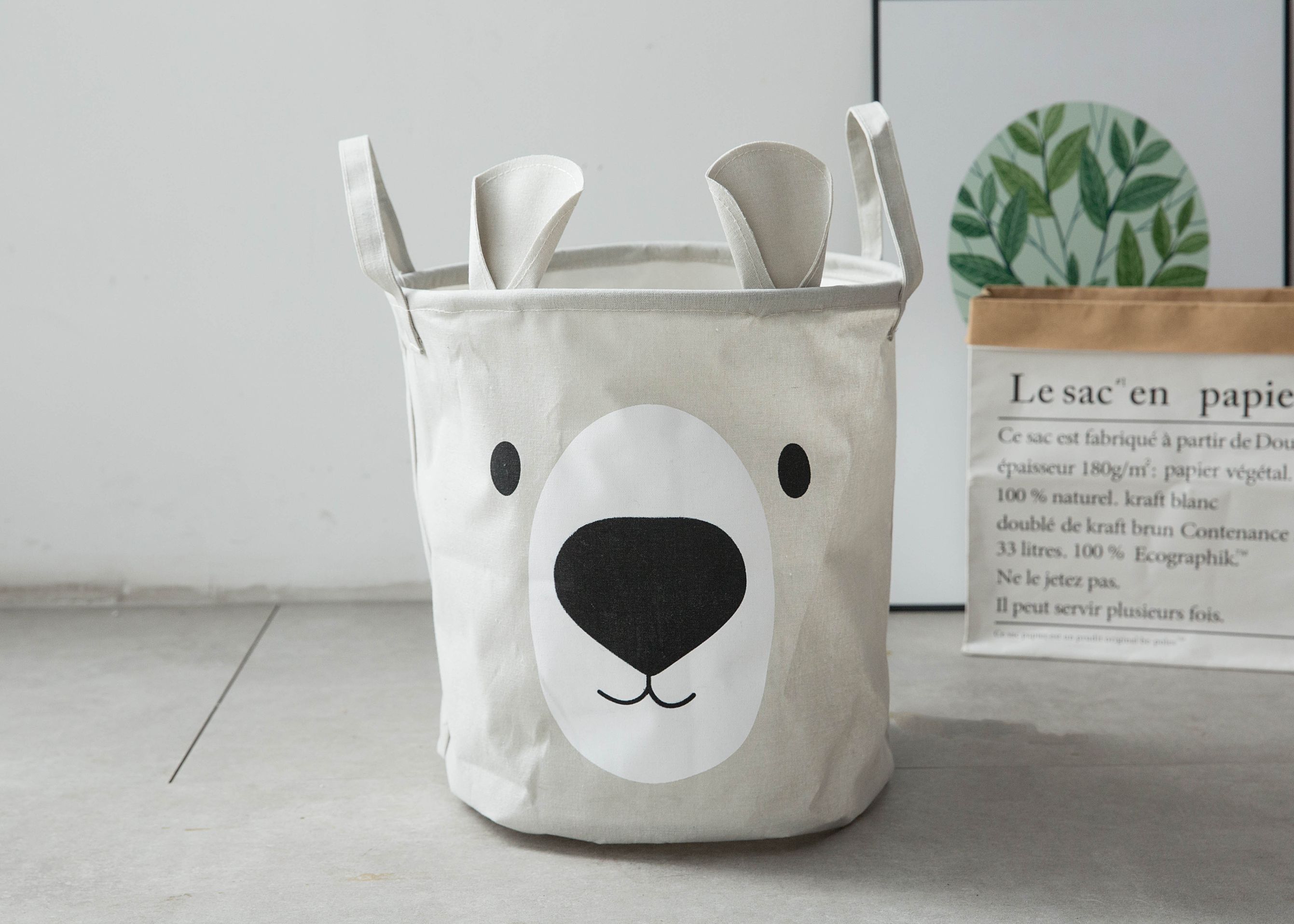 Ins Nordic Wind Ear Bear Storage Bucket Foldable Clothing Storage Miscellaneous Storage Cotton Linen Toy Storage