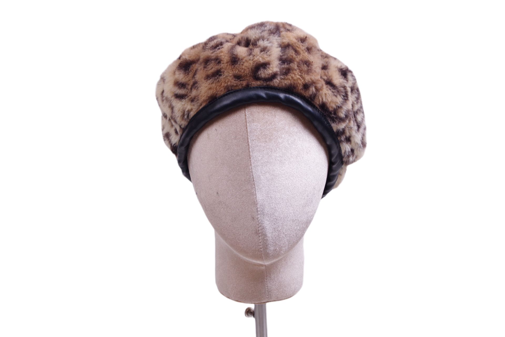 Faux Rabbit Fur Leopard Print Beret Fashion Smash Adjustable Faux Fur Hat full figure