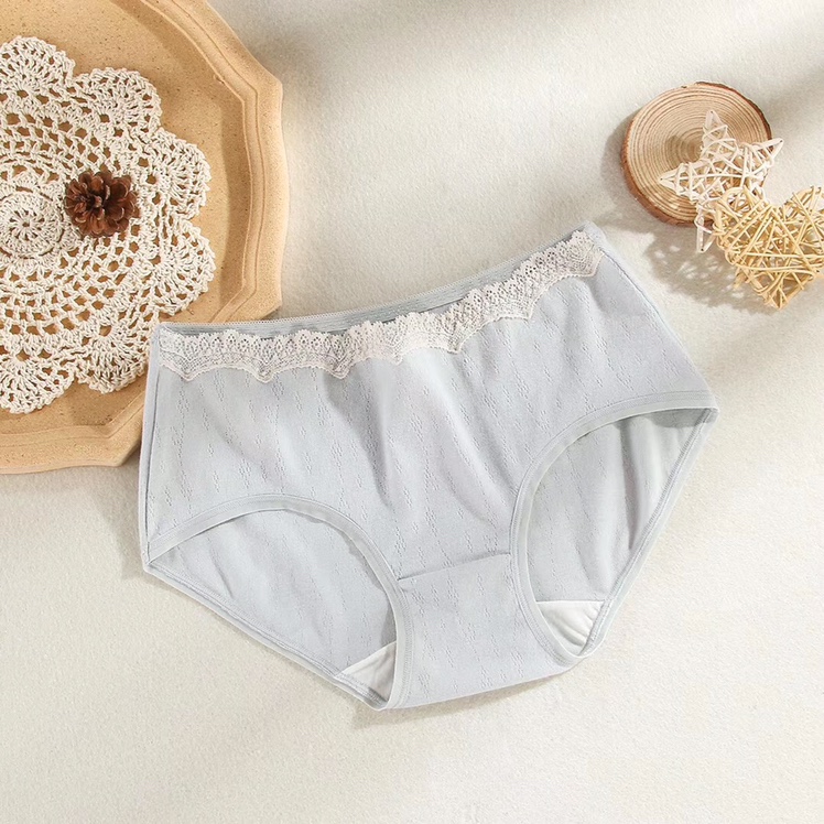 8617 New Cotton Anti-Bacterial Crotch Mid-Waist Girl Birthday Tie Seamless Lace Cotton Breathable Underwear For Women undefined