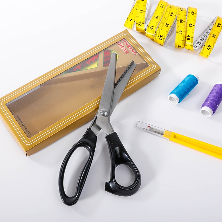 Cloth sample scissors Dog tooth scissors rubber plastic double color cloth sample scissors sawtooth scissors
