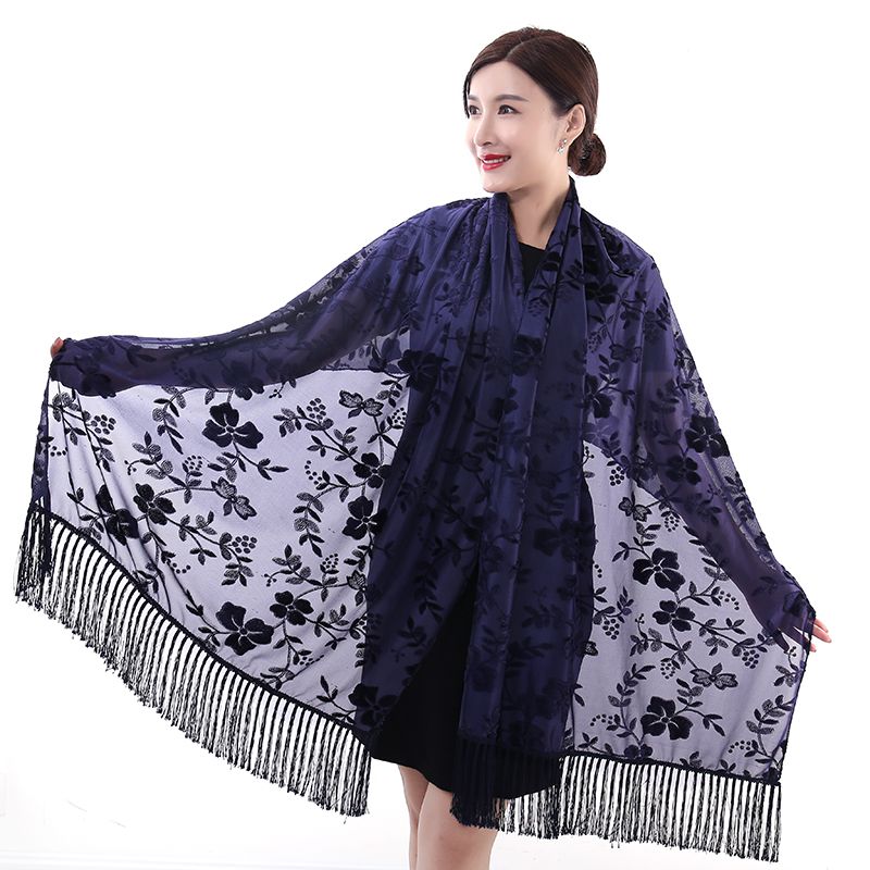 Yiwu Selection manufacturers direct real velvet jacquard long scarf lady scarf air conditioner shawl Jane Eyre silk edge thumbnail