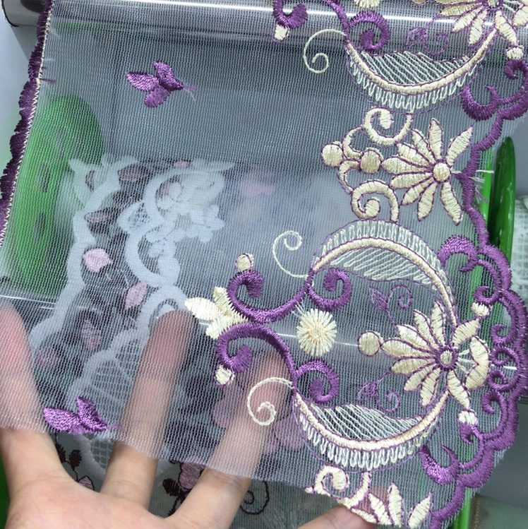 Colorful mesh fabric embroidered lace in a wide range of colors is available in stock