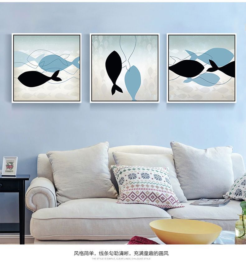 Shengshi Modern minimalist Decorative paintings, Nordic sofa background wall hanging paintings, abstract fish, hotel matching paintings factory direct sales Specification image