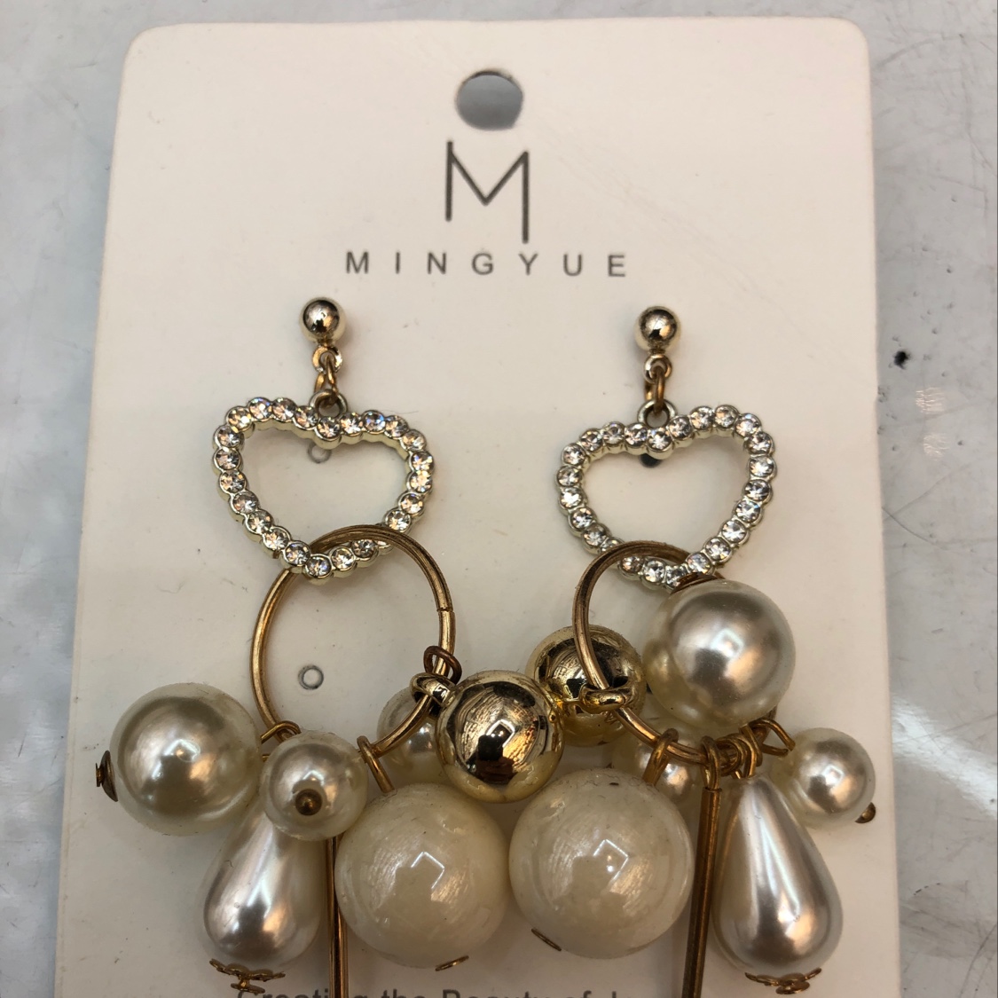 新款时尚心形合金镶珍珠吊坠耳环