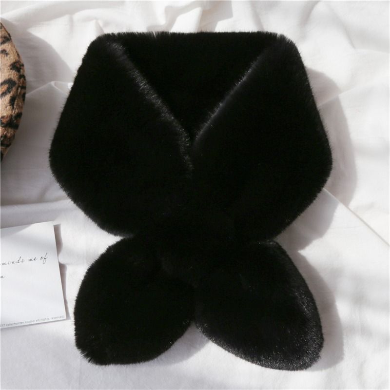 Soft Waxy Korean Chic Chic Style Thickened Solid Color Fur Bib Warm Imitation Rex Rabbit Hair Cross Scarf Wool Collar Female undefined