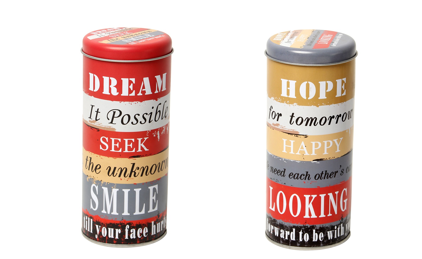Text Pattern Round Box Tinplate Storage Box 001-115