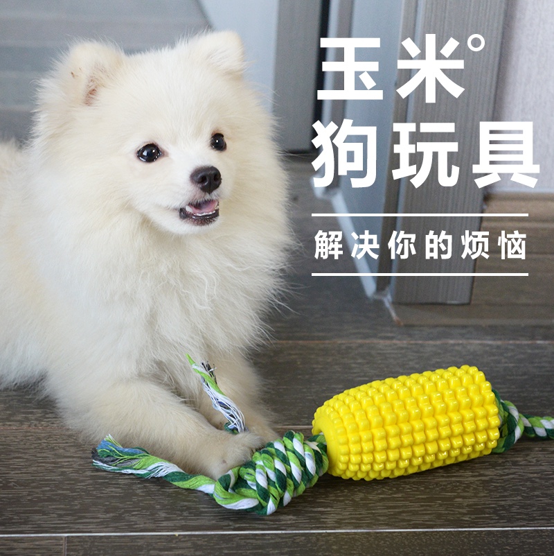宠物用品狗狗玩具玉米磨牙棒耐磨耐咬狗牙刷漏食器带绳结泰迪金毛