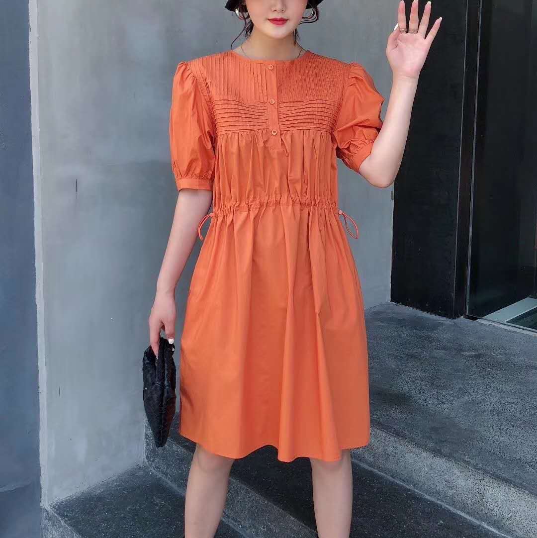 2020 summer new Korean version of temperament fold waist slimming drawstring in long dress women thumbnail