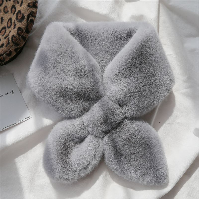 Soft Waxy Korean Chic Chic Style Thickened Solid Color Fur Bib Warm Imitation Rex Rabbit Hair Cross Scarf Wool Collar Female
