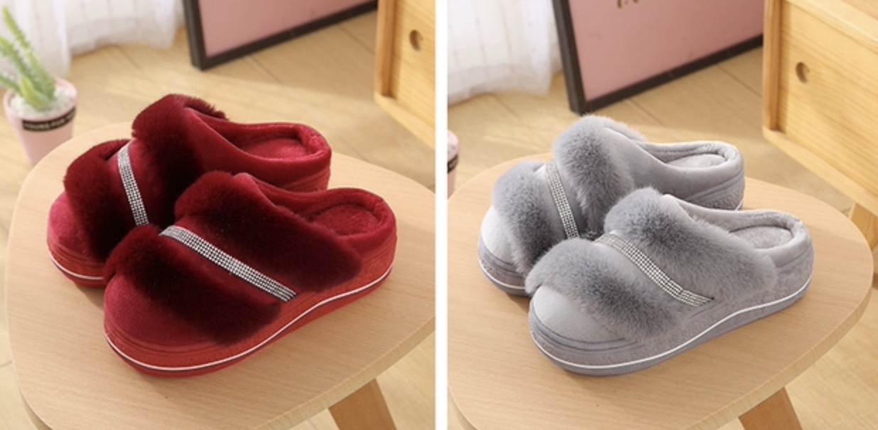 Winter high-heeled cotton slippers for women to wear both indoors and outdoors, Korean-style versatile anti-slip thick-soled water diamond warm woolen slippers Application Scenario