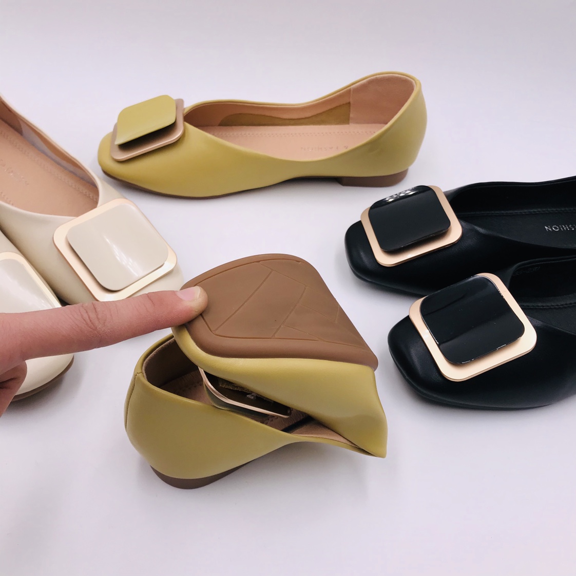Victory Shoes Women's square buckle flat soft sole versatile and comfortable single shoes Specification image