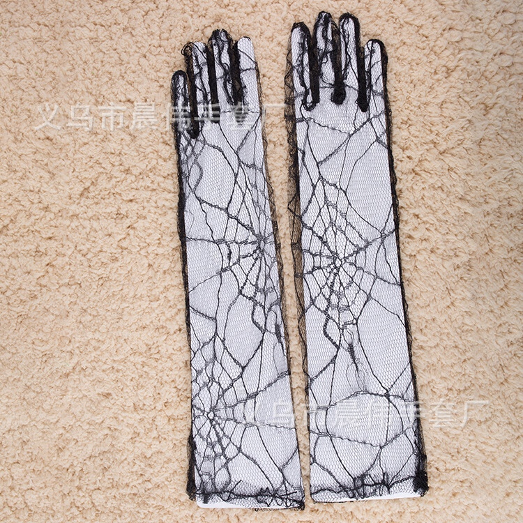2020 Manufacturers direct Halloween decoration gloves spider web texture thunder gloves lace sunscreen sleeve wholesale thumbnail