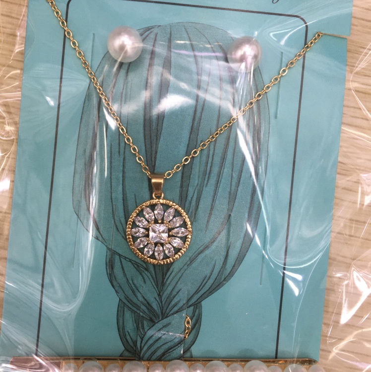 女士一字夹圆网锆石珍珠耳钉套装