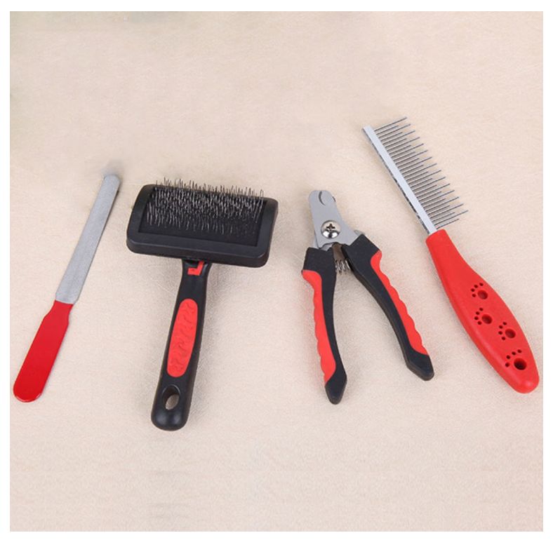 Fengpei pet supplies dog beauty four sets of comb brush nail scissors file cleaning set manufacturers direct sales full figure