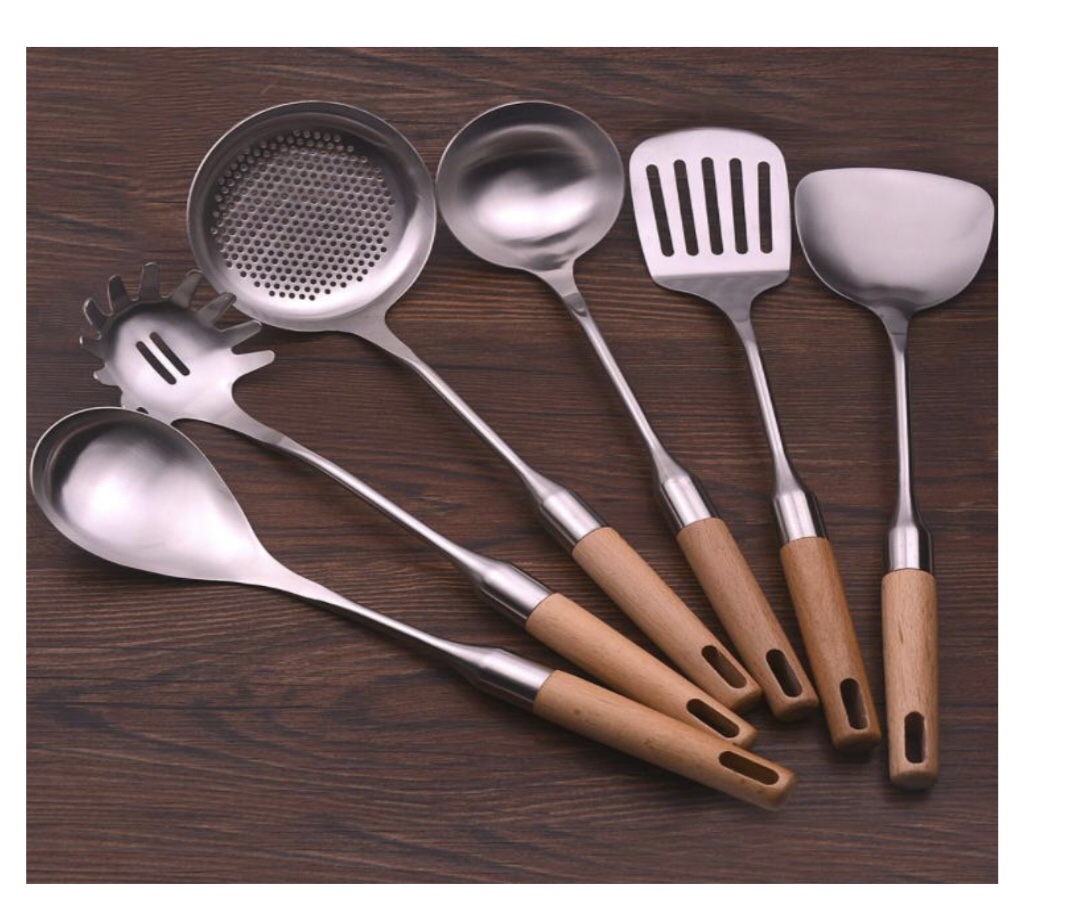 Double Man Wooden Handle Spatula Home Daily Kitchen Hotel Merchant Super Category Stainless Steel