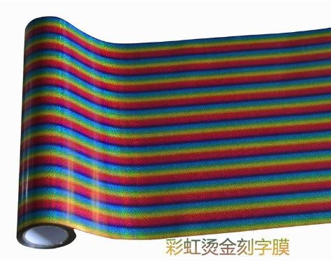 Laser PET rainbow engraving film, PUPVC scallion powder reflective luminous engraving film, heat transfer printing, hot stamping and embossing detail image 2
