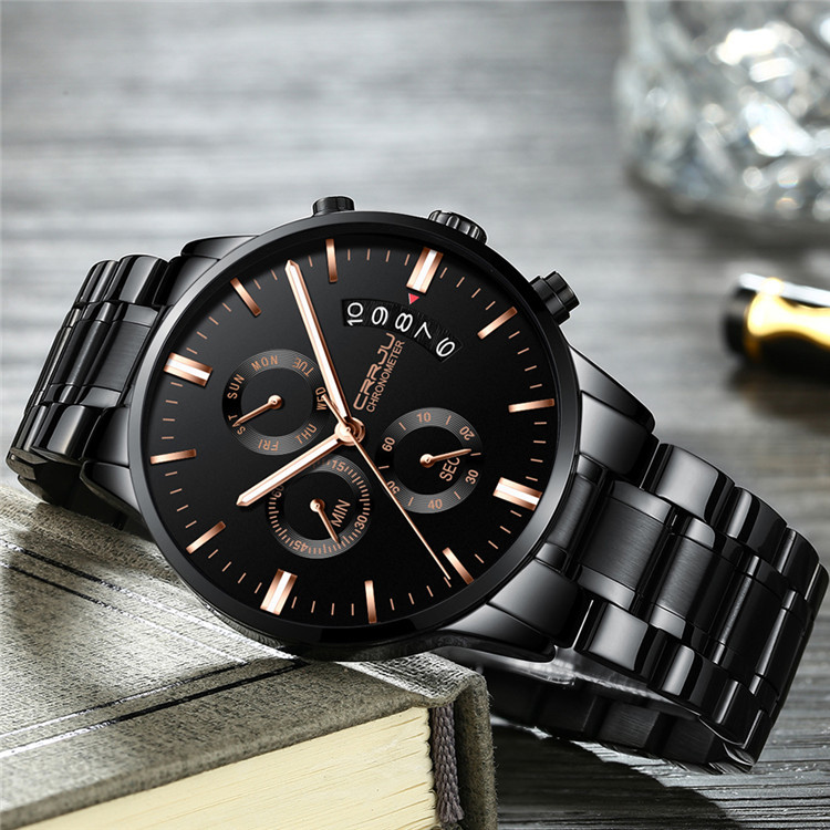 Kajun stainless steel strap men's six-hand waterproof running horse watch details Picture