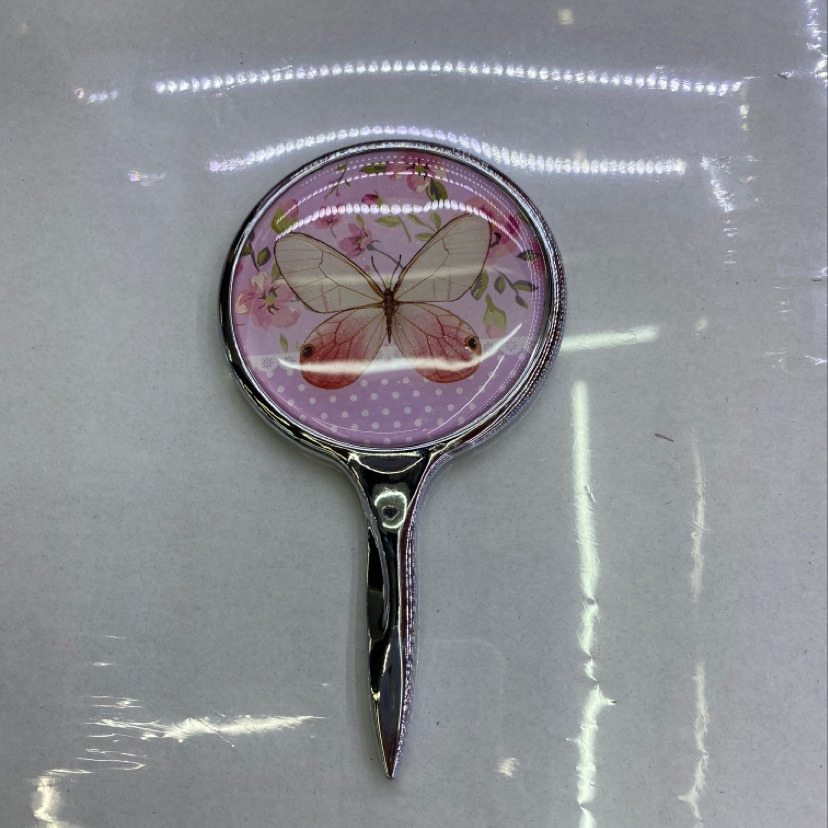 蝴蝶款手柄镜单面小镜子便携式化妆镜厂家直销