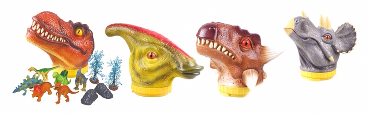 A large dinosaur head toy with a small dinosaur inside thumbnail