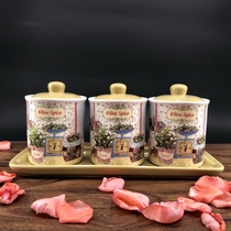 Ceramic saucer, pepper shaker, salt shaker