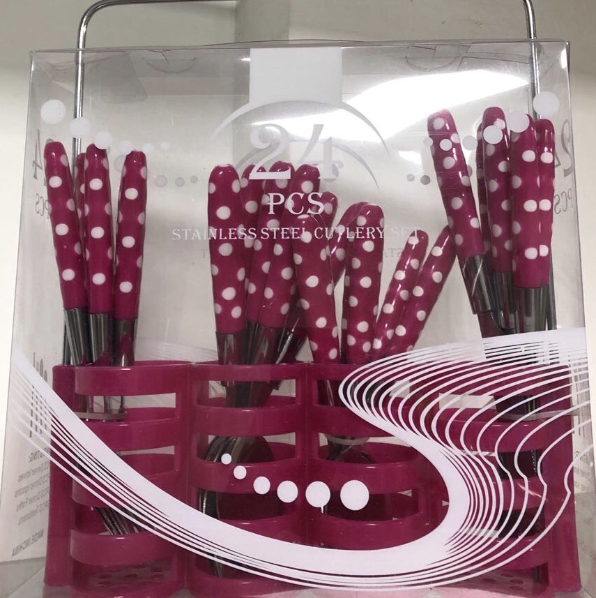 Color Plastic Handle Polka Dot Knife, Fork And Spoon Set Home Supermarket Hotel Daily Set Category