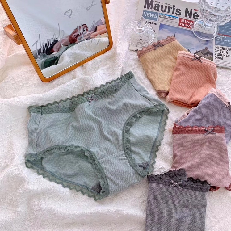 6135 New Super Elastic Jacquard Cotton Soft Breathable Antibacterial Candy Color Khaki Women's Underwear