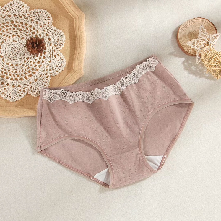 8617 New Cotton Anti-Bacterial Crotch Mid-Waist Girl Birthday Tie Seamless Lace Cotton Breathable Underwear For Women Item Picture