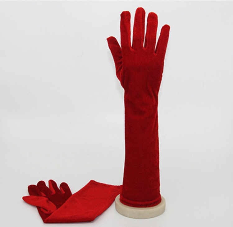 Red velvety gloves for stage show gloves thumbnail
