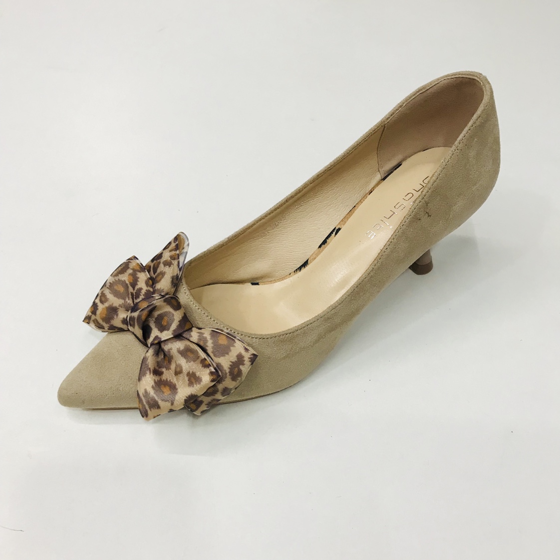 Victory Shoes Women's matte leopard print bow high-heeled single shoes