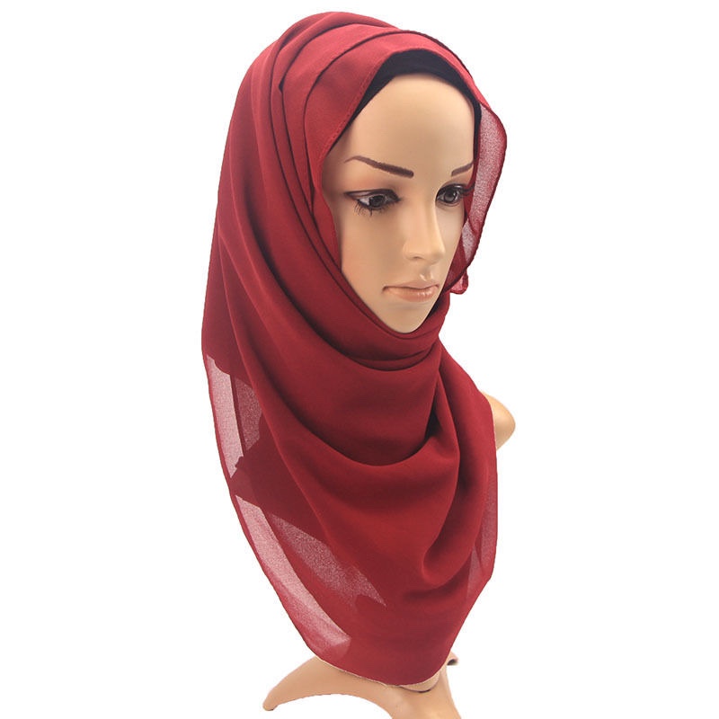 纯色穆斯林头巾丝巾包头围巾民族风女士雪纺单色披肩伊斯兰教纱巾12