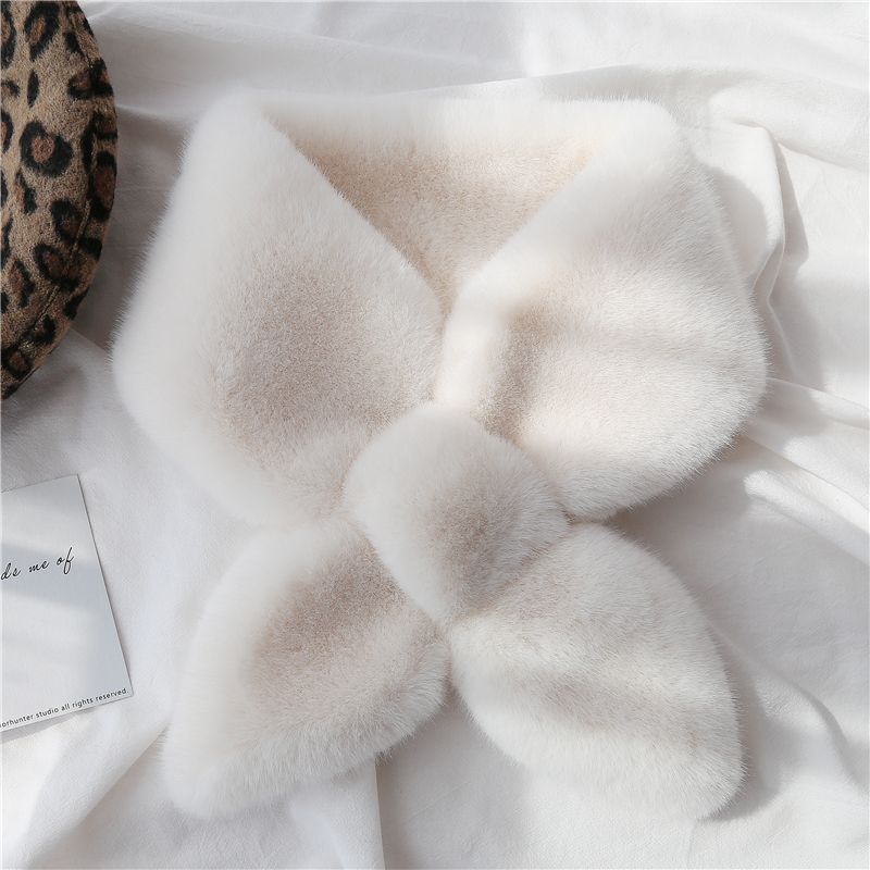 Soft Waxy Korean Chic Chic Style Thickened Solid Color Fur Bib Warm Imitation Rex Rabbit Hair Cross Scarf Wool Collar Female full figure