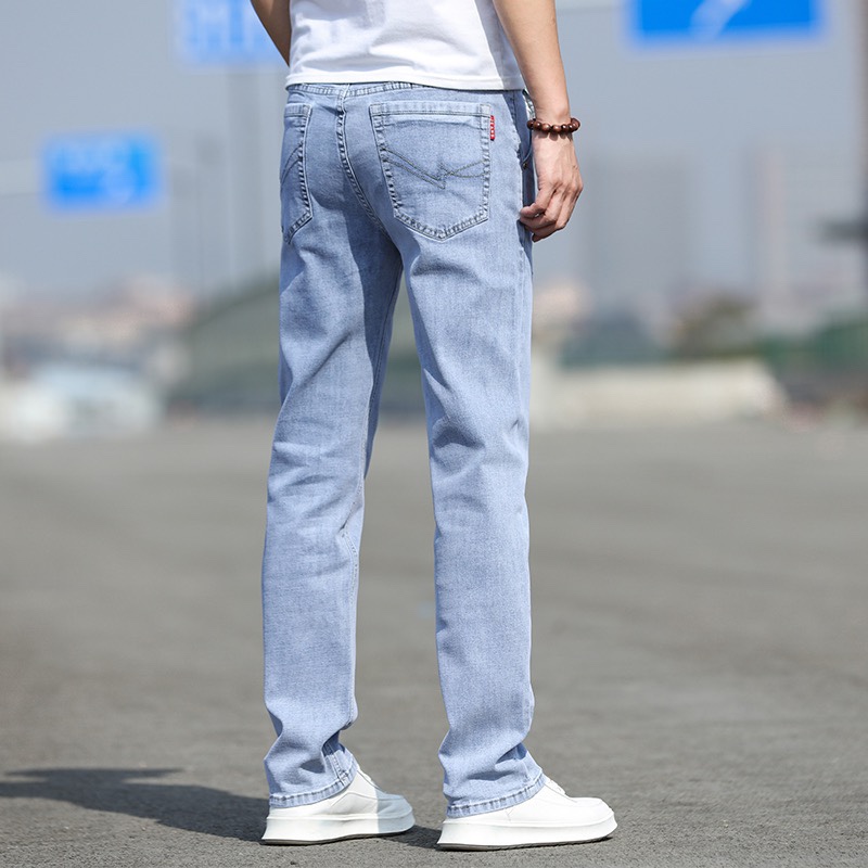 浅蓝色宽松直筒牛仔裤男大码夏季高端男士休闲裤简约春夏天薄款装产品图