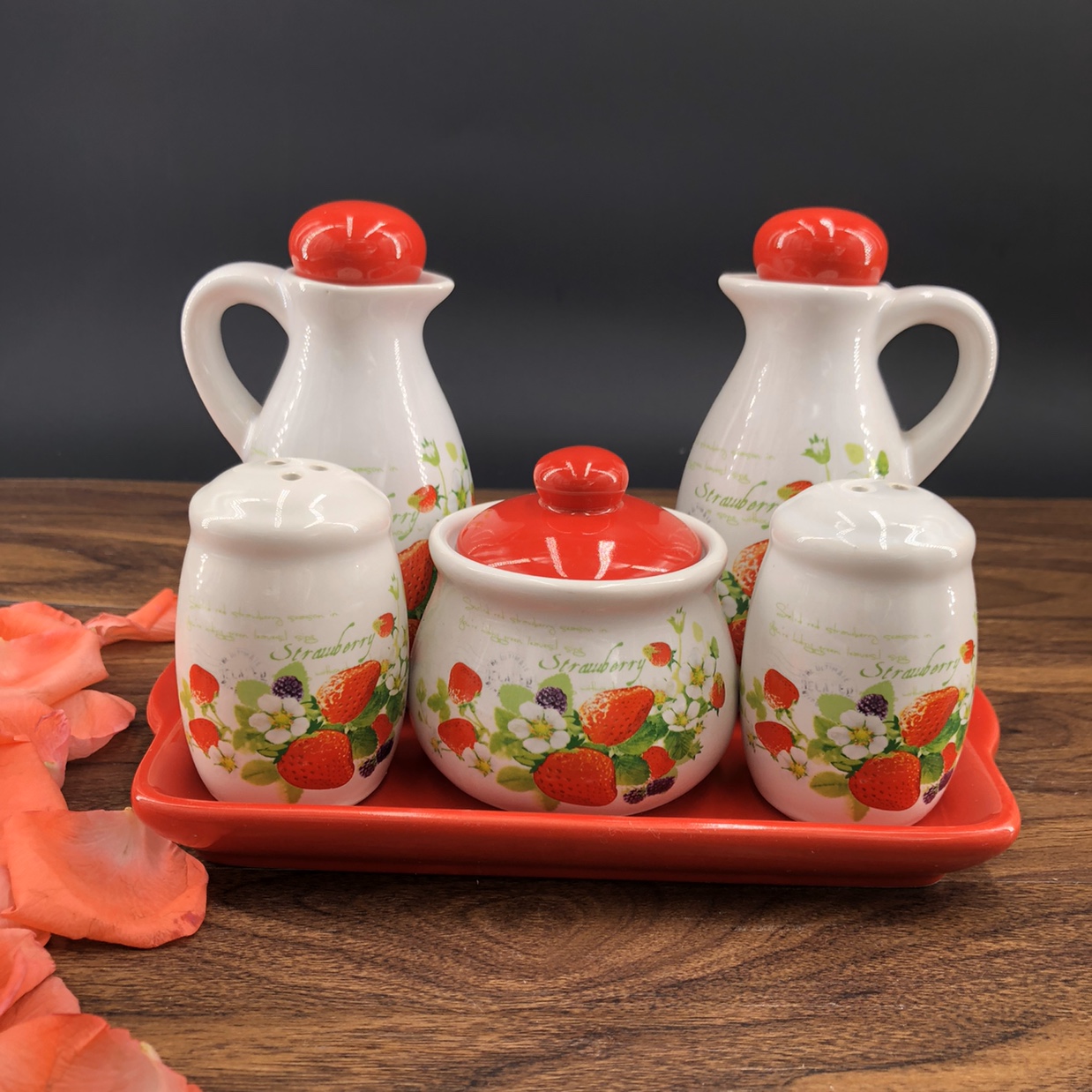 Table decoration, 5-piece set of porcelain plate oil pot set