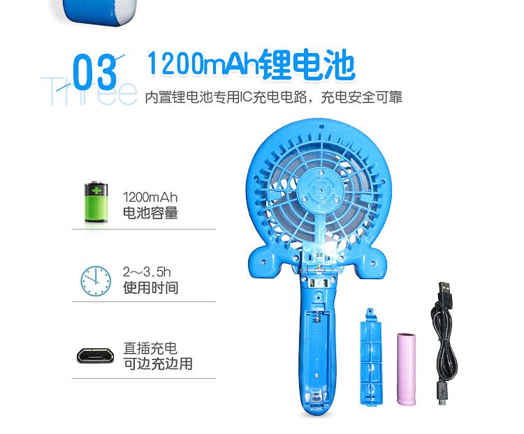 Cartoon mini Doraemon electric fan, folding USB lithium battery charging fan, super quiet bedside fan for dormitory Item Picture