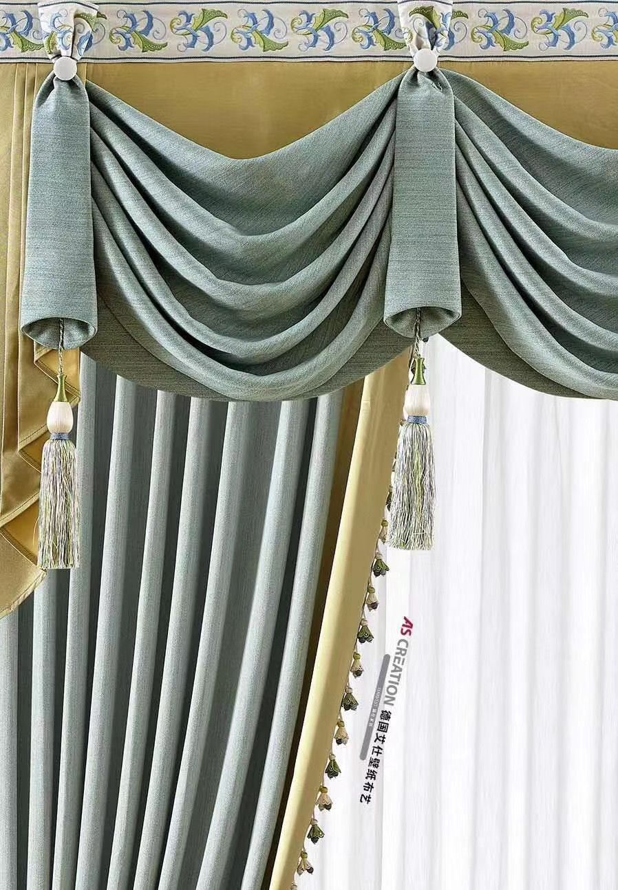 Blumarine风铃款现代简约轻奢窗帘高精密提花橙色拼接高档客厅卧室遮光产品图