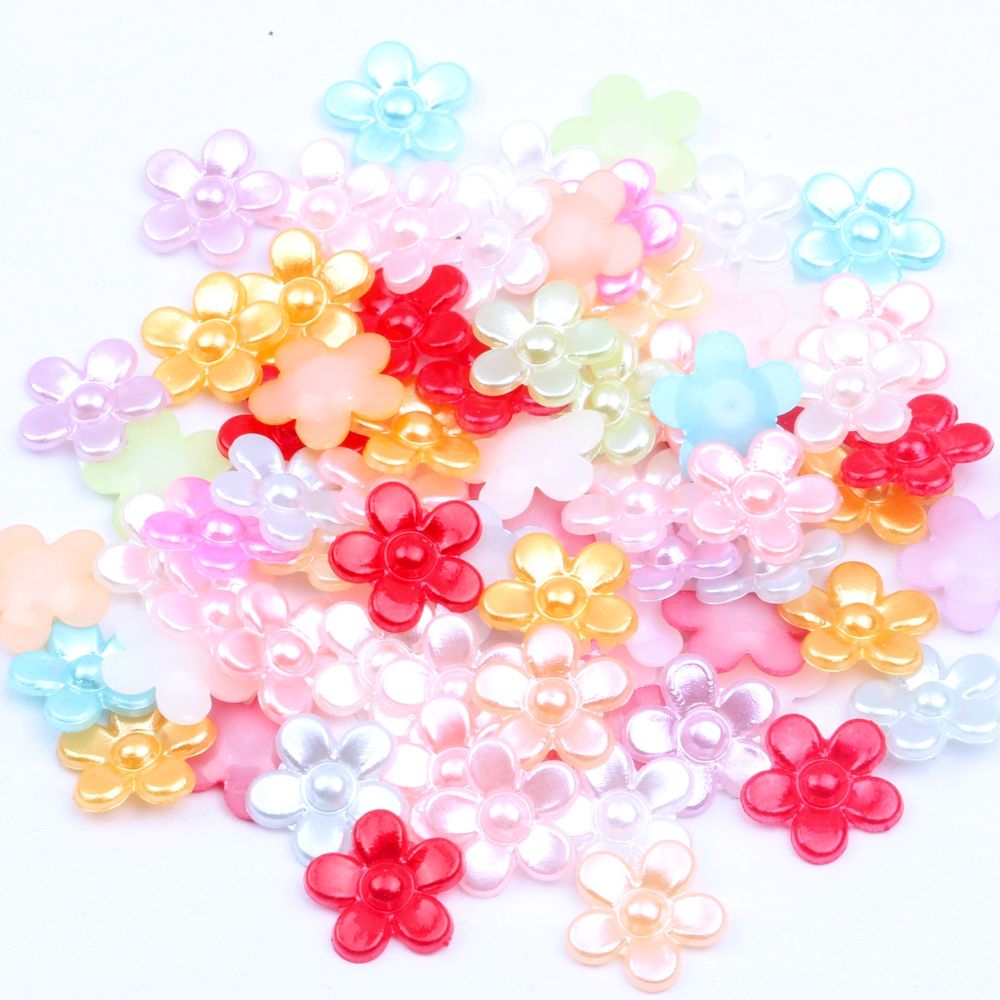 Abs Shaped Pearl Imitation Pearl Accessories Flat Five-Petal Flower Blend Pure White Rice White Diy Handmade Hair Accessories details Picture