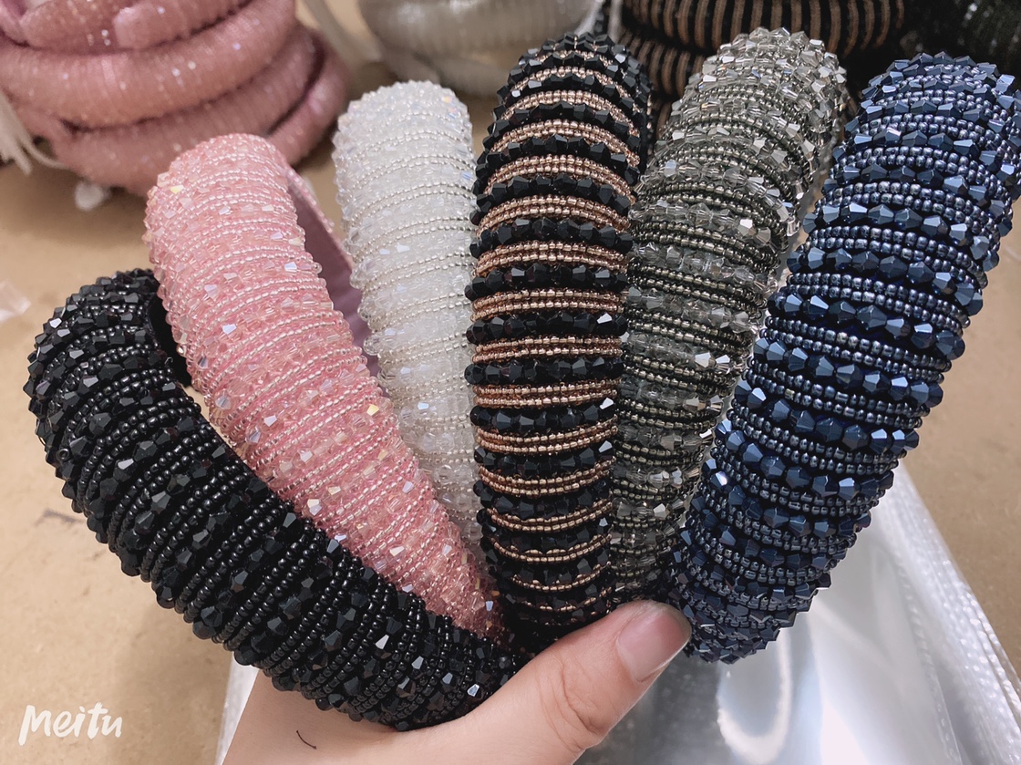 European And American Fashion Trend Crystal Millet Zhuhai Cotton Head Hoop, Hair Accessories, Headdress, Hairpin Wholesale 12 Batches
